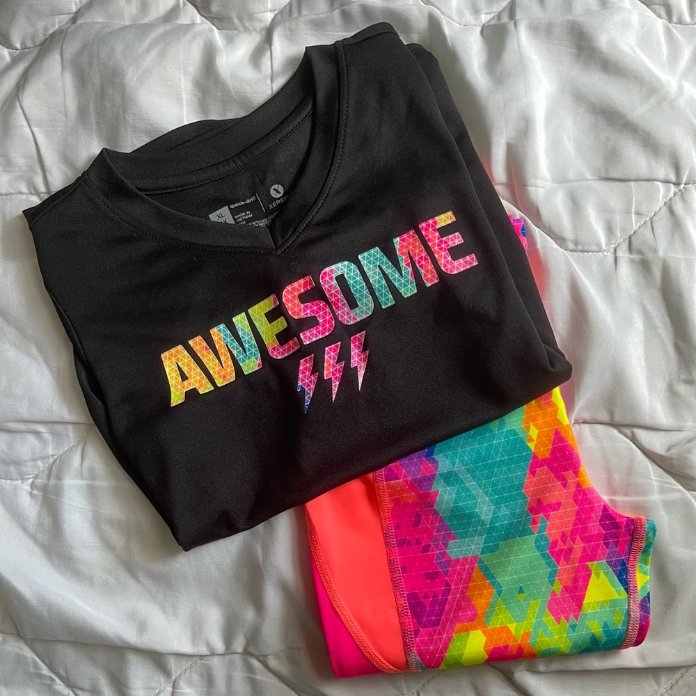 Girls Athletic Multicolor Leggings Set.
